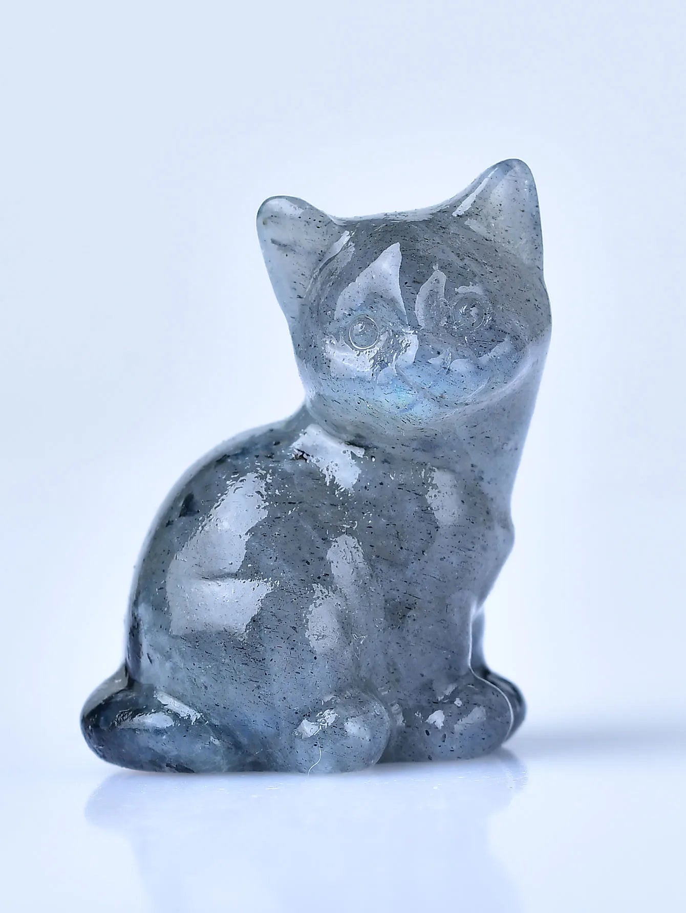 Natural Crystal Cat Figurine | Handcarved Quartz Cat Statue