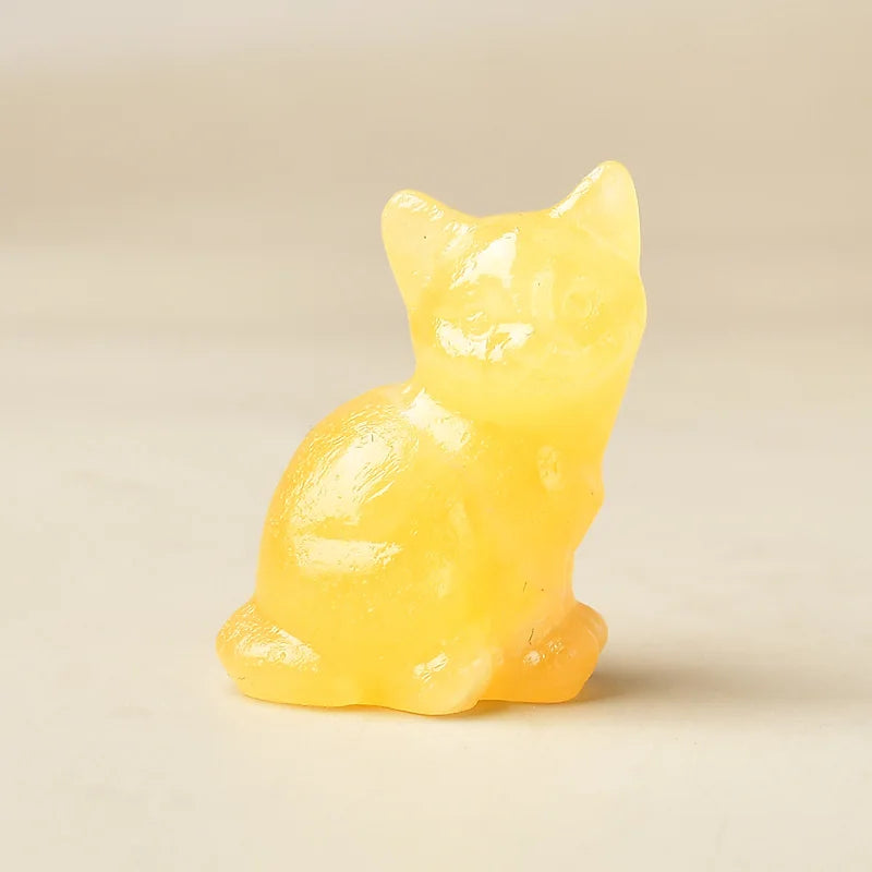 Natural Crystal Cat Figurine | Handcarved Quartz Cat Statue