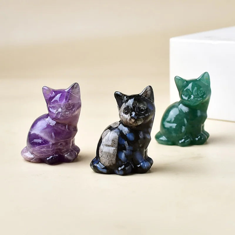 Natural Crystal Cat Figurine | Handcarved Quartz Cat Statue