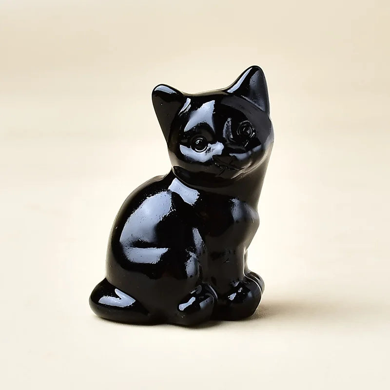 Natural Crystal Cat Figurine | Handcarved Quartz Cat Statue