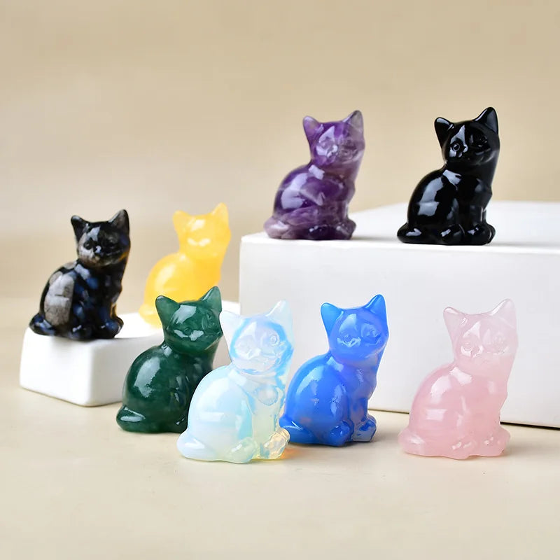 Natural Crystal Cat Figurine | Handcarved Quartz Cat Statue