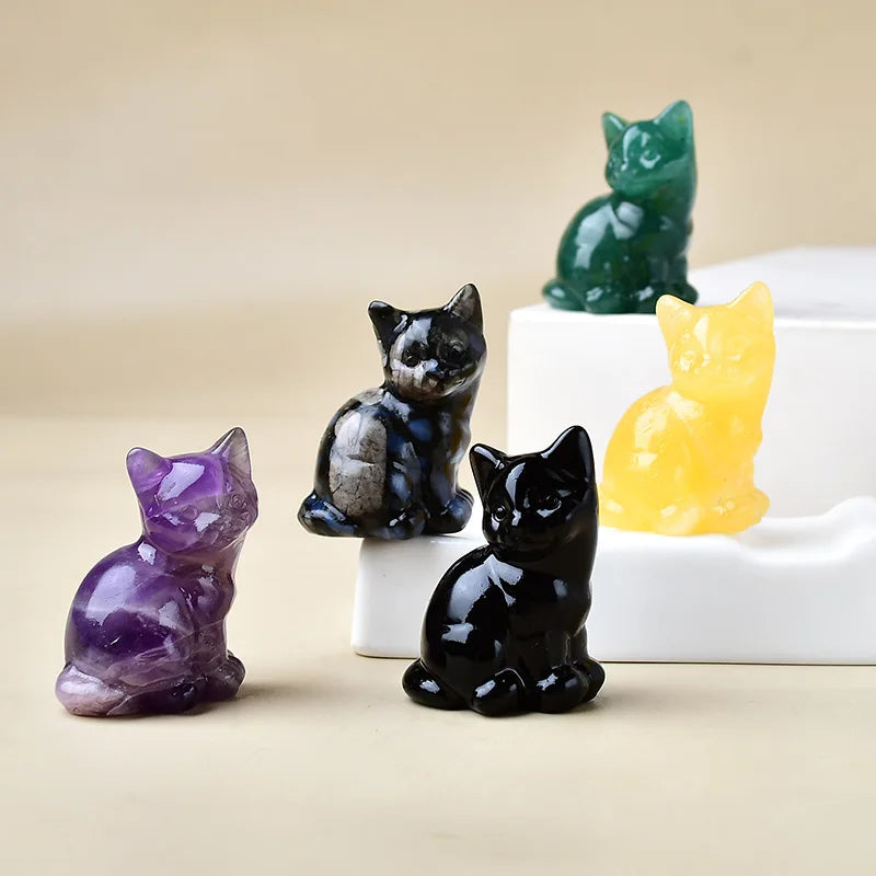 Natural Crystal Cat Figurine | Handcarved Quartz Cat Statue