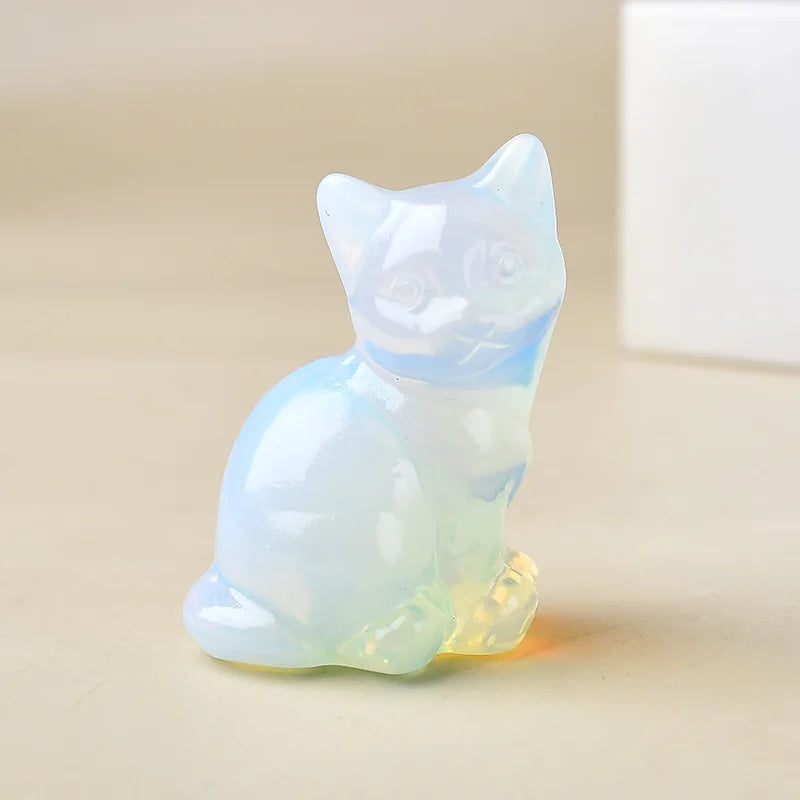 Natural Crystal Cat Figurine | Handcarved Quartz Cat Statue