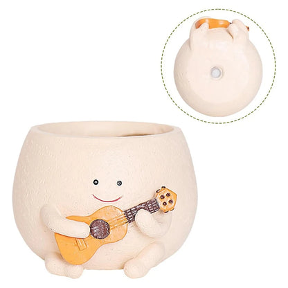 Smiley Guitar Planter with Drain Hole