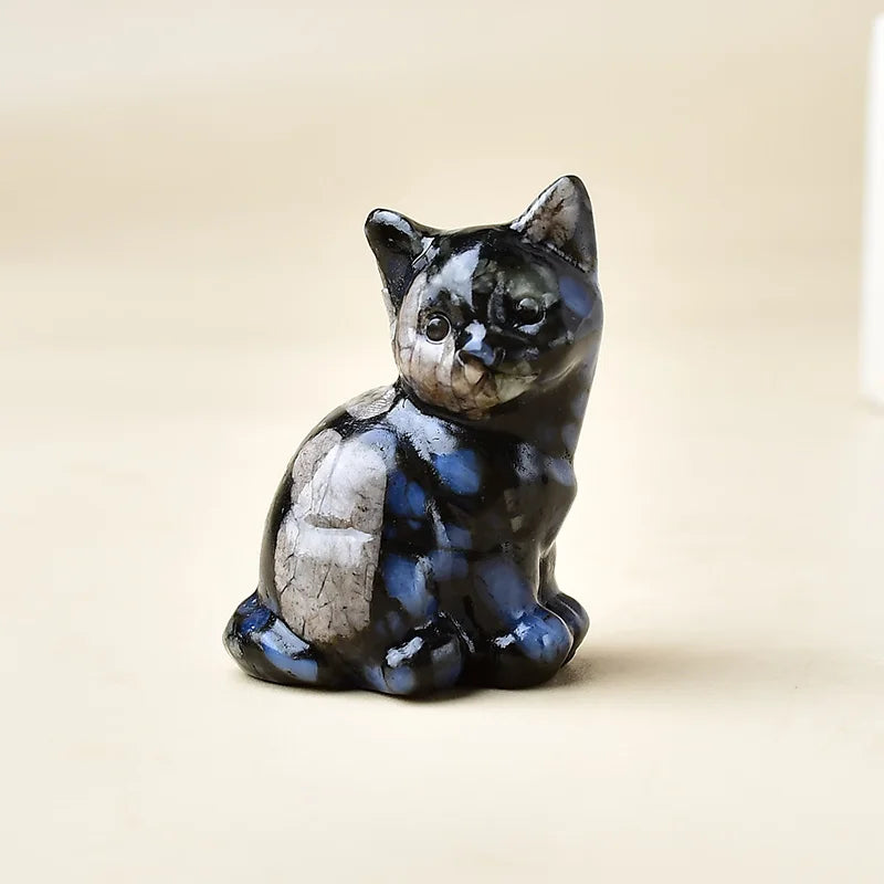 Natural Crystal Cat Figurine | Handcarved Quartz Cat Statue