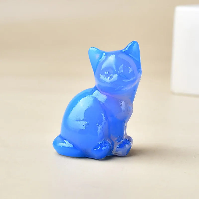 Natural Crystal Cat Figurine | Handcarved Quartz Cat Statue
