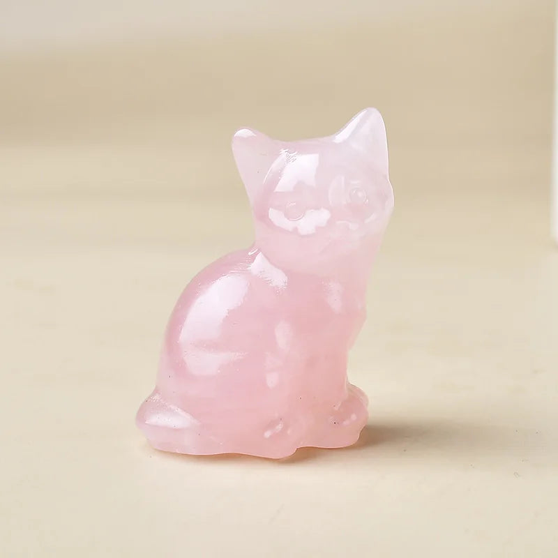 Natural Crystal Cat Figurine | Handcarved Quartz Cat Statue