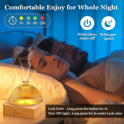 Premium Glass Aromatherapy Diffuser - 200ml with Wood Base & LED Lighting