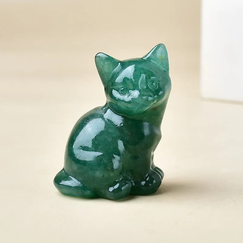 Natural Crystal Cat Figurine | Handcarved Quartz Cat Statue