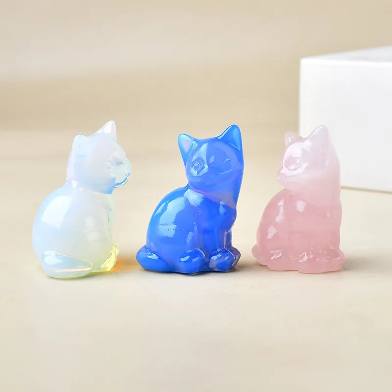 Natural Crystal Cat Figurine | Handcarved Quartz Cat Statue