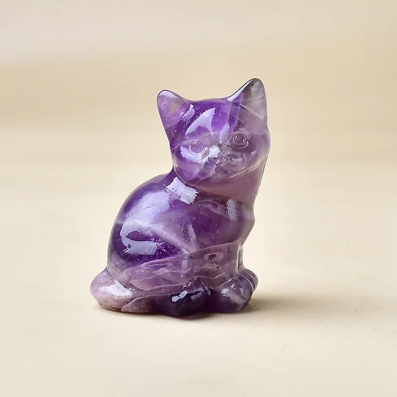 Natural Crystal Cat Figurine | Handcarved Quartz Cat Statue