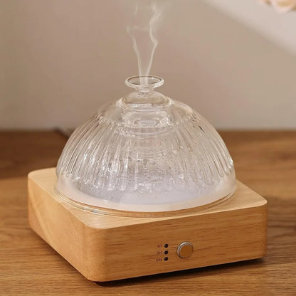 Premium Glass Aromatherapy Diffuser - 200ml with Wood Base & LED Lighting