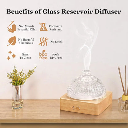 Premium Glass Aromatherapy Diffuser - 200ml with Wood Base & LED Lighting
